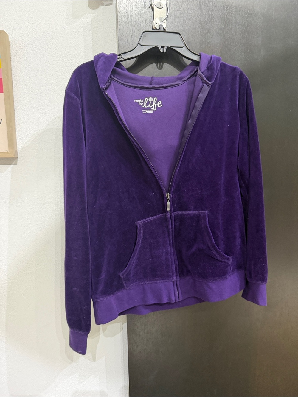 made for life Women's Deep Purple Velour Zip Hoodie